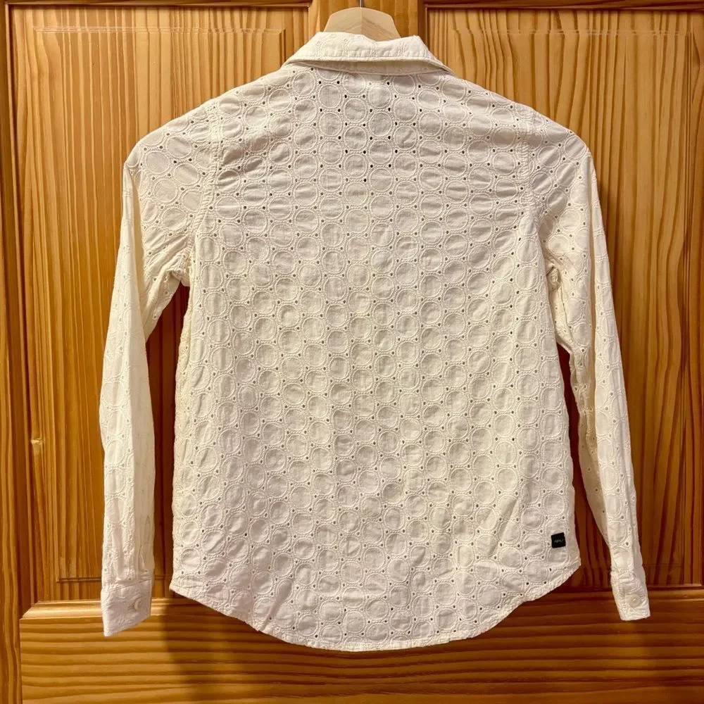 Tea white cream lace button down blouse top long sleeve shirt 12